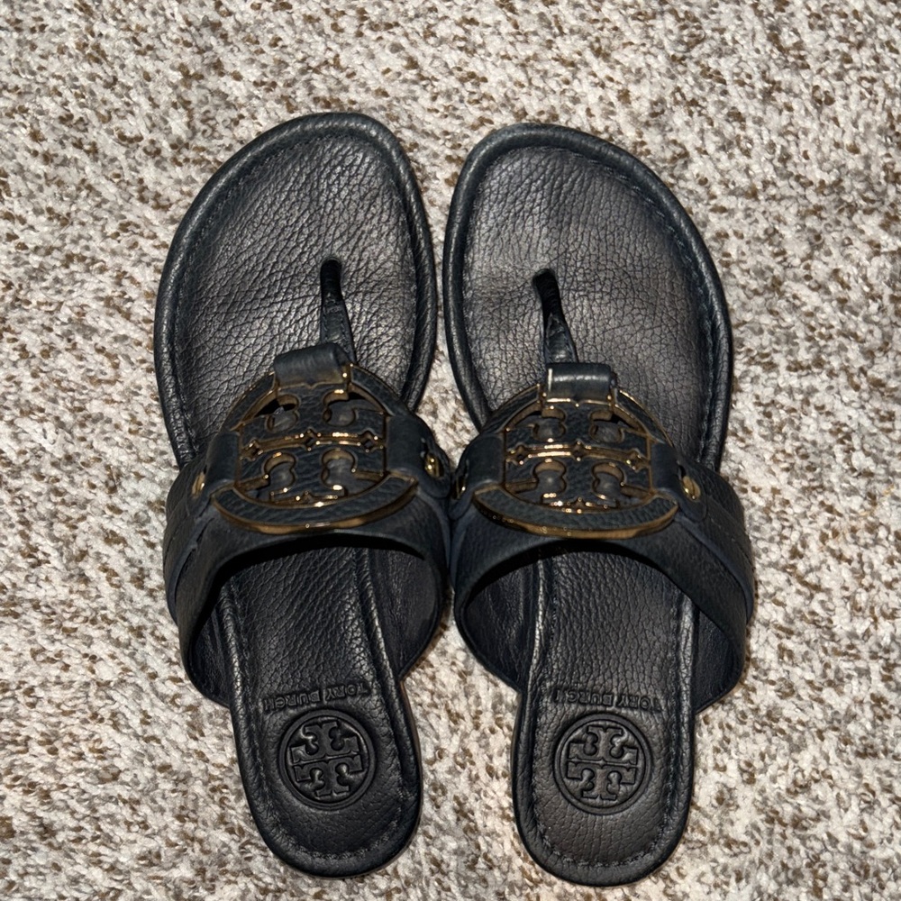 Tory Burch Navy Leather Thong Sandals